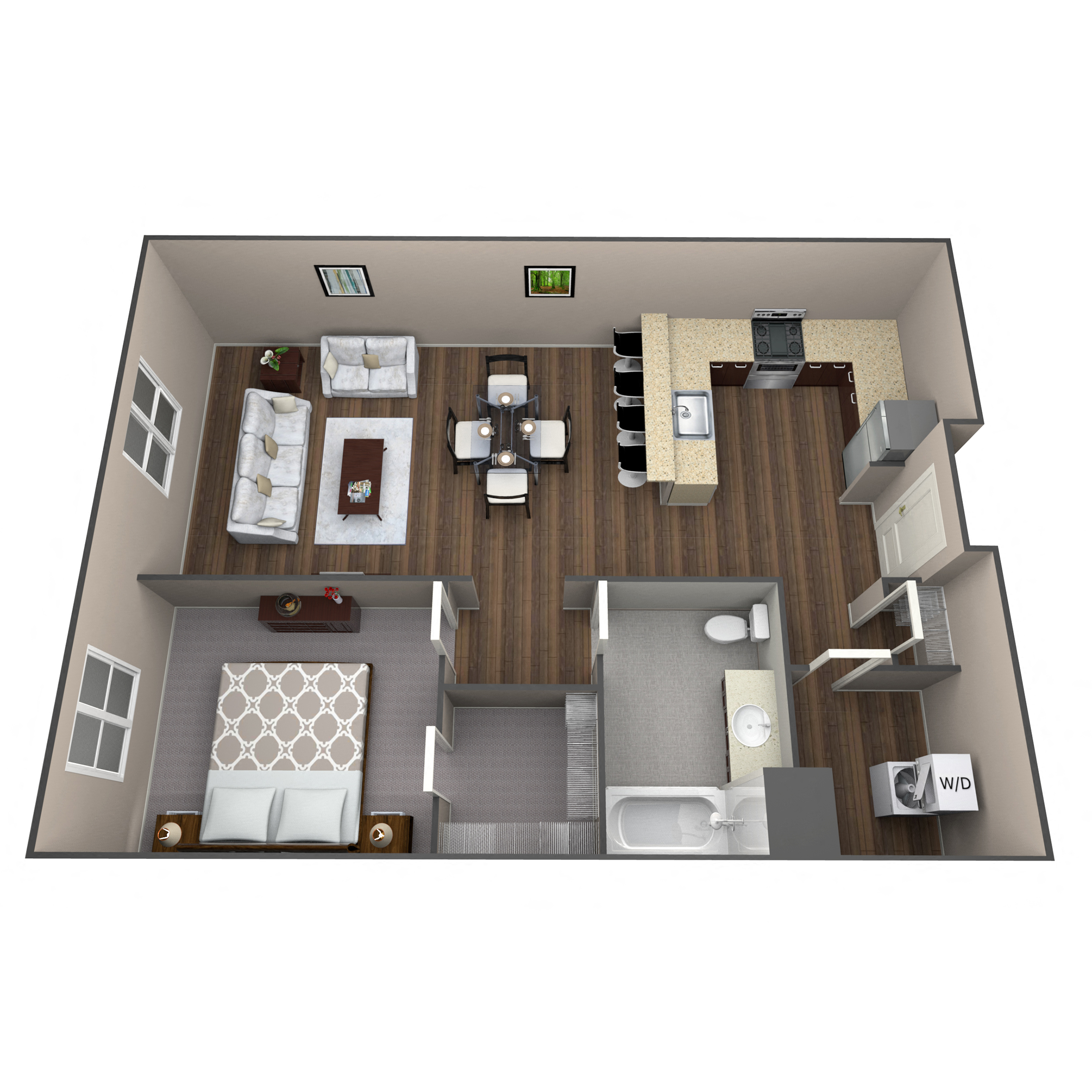 Floor plan for 1 bed, 1 bath, 793 sqft